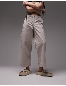 Topshop - Pantaloni culotte color pietra a vita alta-Neutro