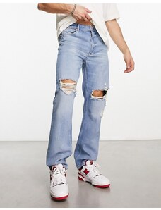 ASOS DESIGN - Jeans dritti lavaggio chiaro vintage con strappi-Blu