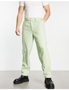 ASOS DESIGN - Pantaloni eleganti oversize in misto lana verde salvia a quadretti micro