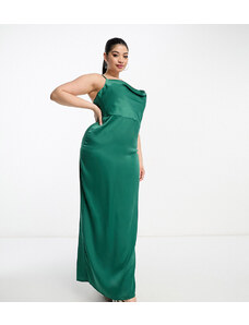 NaaNaa Plus - Vestito lungo per il ballo di fine anno in raso verde smeraldo con scollo ad anello
