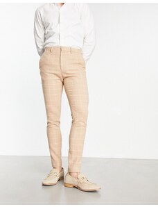 ASOS DESIGN - Pantaloni super skinny eleganti in misto lana color cammello a quadri larghi-Neutro