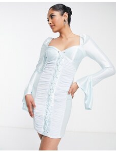 ASOS DESIGN - Vestito corto blu ghiaccio con coppe, laccetti e maniche svasate