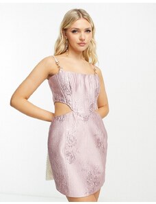Miss Selfridge - Vestito corto da cerimonia stile corsetto rosa jacquard