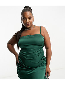 NaaNaa Plus - Vestito corto in raso verde smeraldo incrociato