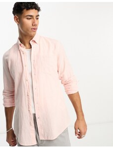 Ben Sherman - Camicia in lino rosa a maniche lunghe