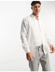 Ben Sherman - Camicia a maniche lunghe bianca in lino-Bianco