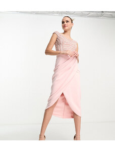 ASOS Tall ASOS DESIGN Tall - Vestito midi con spalle scoperte e perline decorative rosa a portafoglio-Multicolore