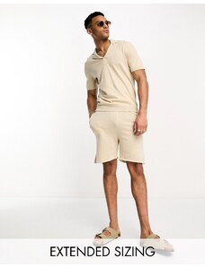 ASOS DESIGN - Pantaloncini leggeri in maglia di cotone color pietra in coordinato-Neutro