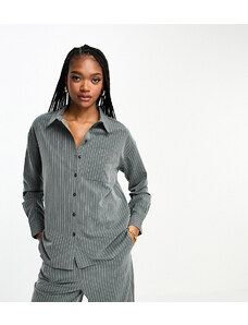Vero Moda Tall - Camicia oversize grigio gessato in coordinato