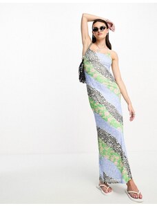 ASOS DESIGN - Vestito lungo con spalline sottili e stampa divisa-Multicolore