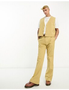 ASOS DESIGN - Pantaloni da abito a zampa in lino fiammato beige-Neutro