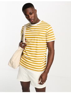 Selected Homme - T-shirt in cotone a righe gialle con logo-Neutro