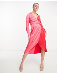 Style Cheat - Vestito color block rosa e rosso a portafoglio con gonna al polpaccio-Argento