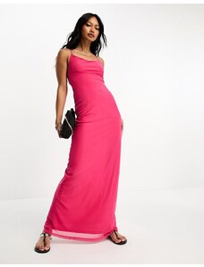 ASOS DESIGN - Vestito lungo con scollo squadrato e spalline sottili rosa acceso