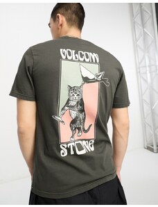 Volcom - Feline - T-shirt nero slavato con stampa sul retro-Black