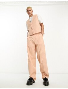 ASOS DESIGN - Giacca da abito senza maniche taglio lungo in lino rosa