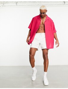 ASOS DESIGN - Camicia super oversize in misto lino rosa acceso con rever