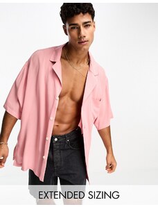 ASOS DESIGN - Camicia stile bowling taglio lungo in viscosa rosa chiaro con spalle scivolate