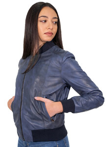 Leather Trend Malesia - Bomber Donna Blu in vera pelle