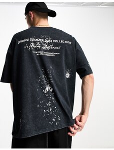 Good For Nothing - T-shirt oversize nera con lavaggio acido e stampa di aquila vintage-Nero