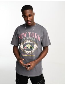 Only & Sons - T-shirt oversize grigia con stampa "New York" sul petto-Grigio
