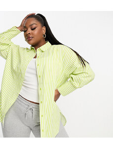 Yours - Camicia oversize in popeline verde a righe