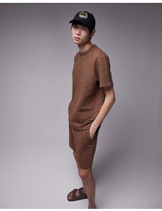 Topman - T-shirt oversize marrone testurizzata-Brown