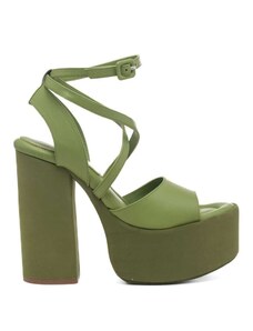 Paloma Barcelo sandali donna alti anfisa con plateau e tacco largo in pelle verde erba