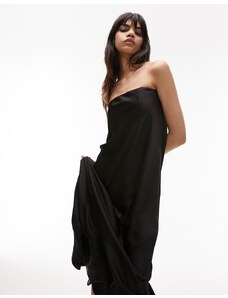 Topshop - Vestito premium in raso nero con scollo Bardot