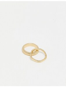 SVNX - Confezione da due anelli spessi testurizzati color oro