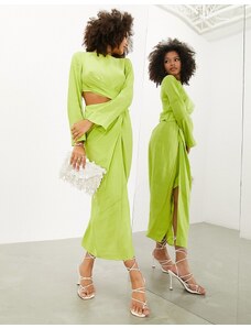 ASOS Edition - Vestito midi a maniche lunghe verde lime con drappeggio