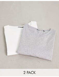 ASOS DESIGN - Confezione da 2 T-shirt girocollo bianca e grigio mélange-Multicolore