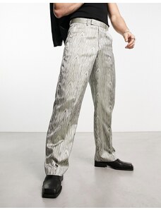 ASOS DESIGN - Pantaloni eleganti con fondo ampio color salvia jacquard-Verde