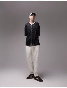Topman - T-shirt oversize stile baseball in rete nera con profili a contrasto-Black
