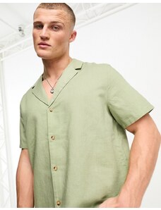 ASOS DESIGN - Camicia comoda in misto lino kaki con rever profondo-Verde