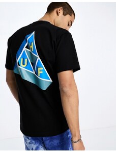 HUF - T-shirt nera con stampa del logo a triangolo sul petto e sul retro-Nero