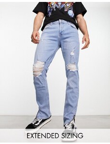 ASOS DESIGN - Jeans skinny azzurri con zip e strappi sulle ginocchia-Blu