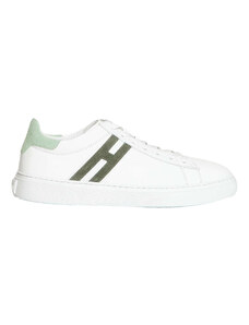 Hogan sneakers fondo cassetta in pelle bianca H verde