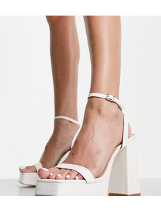 Glamorous Wide Fit - Sandali con tacco e plateau bianchi verniciati-Bianco