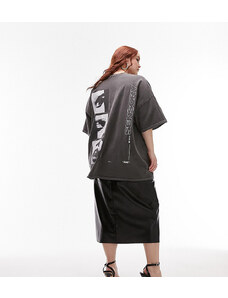 Topshop Curve - Sensory - T-shirt oversize grigio antracite con stampa fotografica