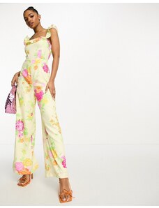 The Frolic - Bloom - Tuta jumpsuit multicolore a fiori con volant e fondo ampio