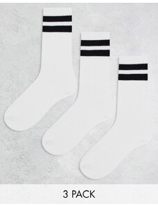 Bershka - Confezione da 3 paia di calzini sportivi bianchi-Bianco