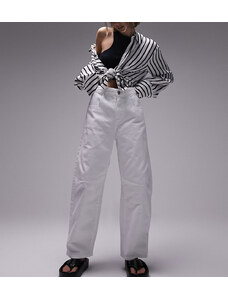 Topshop Petite - Pantaloni a fondo ampio bianchi con linguetta sul retro-Bianco