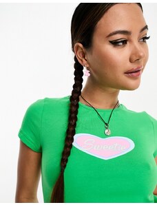 Noisy May - T-shirt corta verde con stampa di cuore