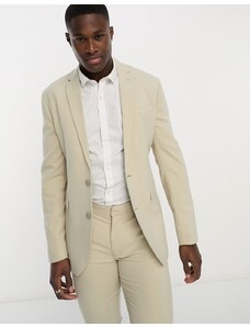New Look - Giacca da abito skinny monopetto color avena-Bianco