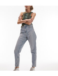 Topshop Petite - Mom jeans comfort elasticizzati candeggiati-Blu