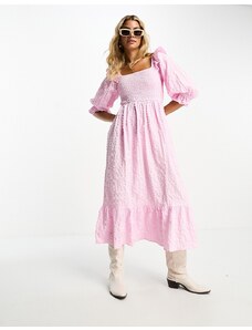 Miss Selfridge - Vestito midi testurizzato rosa a fiori arricciato