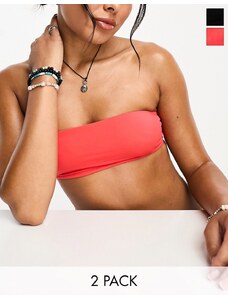 Weekday - Sting - Confezione da 2 top bikini a fascia nero e rosso - In esclusiva per ASOS-Multicolore