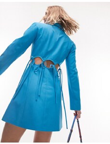 Topshop - Vestito stile blazer blu aperto sul retro con allacciatura-Bianco