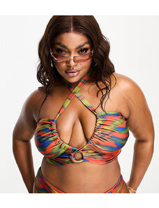 ASOS Curve ASOS DESIGN Curve - Top bikini con incrocio sullo scollo e apertura a goccia con stampa zebrata a mappa termica-Multicolore